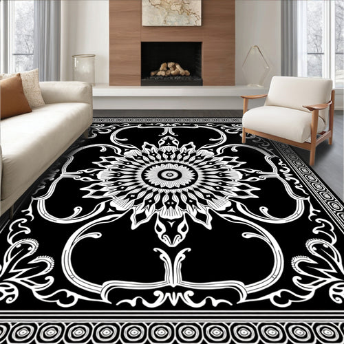Art Nouveau Black And White Floral Rug