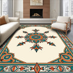 Teal Orange Floral Medallion Frame Rug