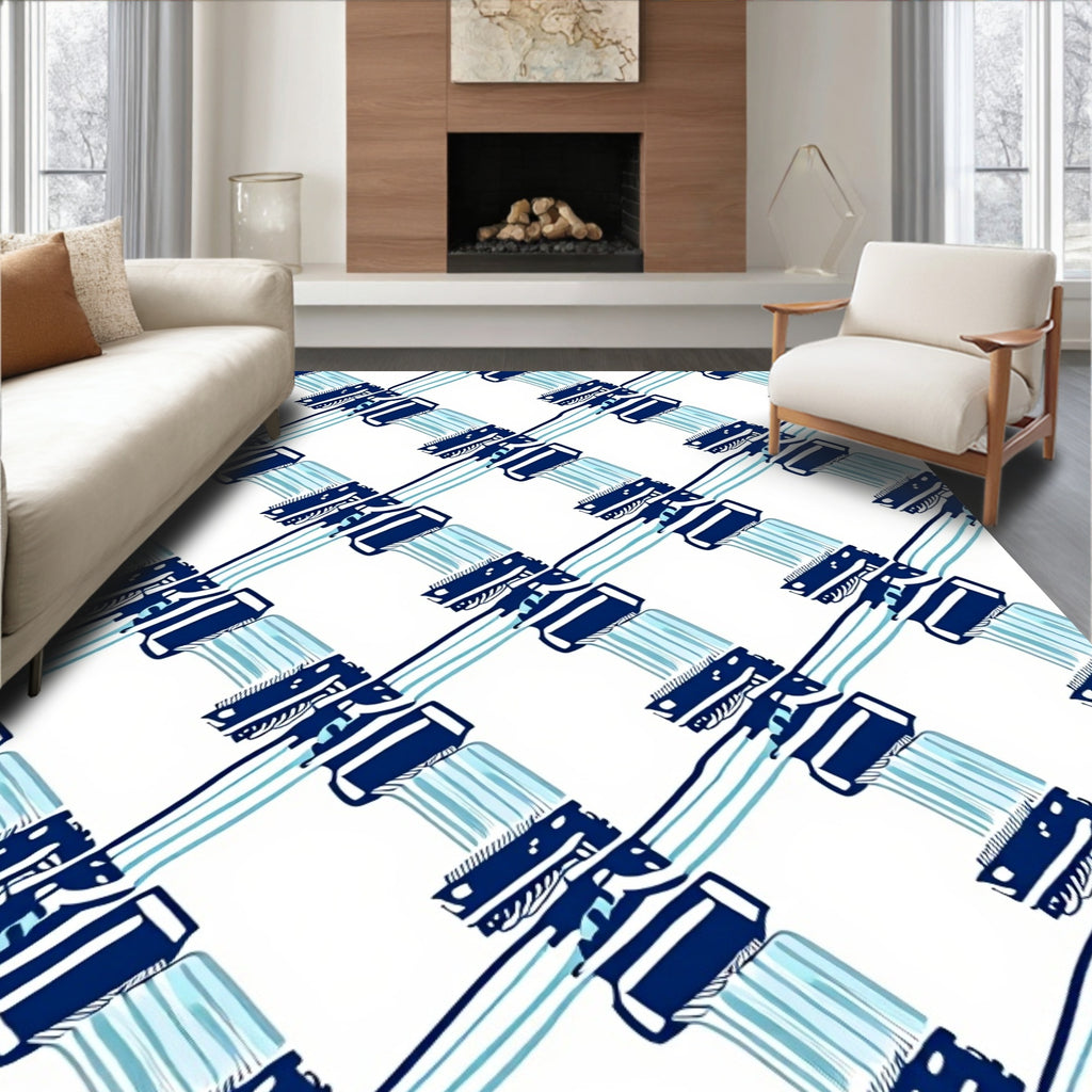 Indigo Blue Pastel Stripe Brush Strokes Rug
