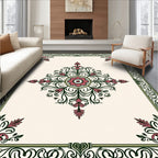 Pink Floral Green Border Medallion Rug