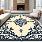 Classic Navy Ivory Floral Medallion Rug
