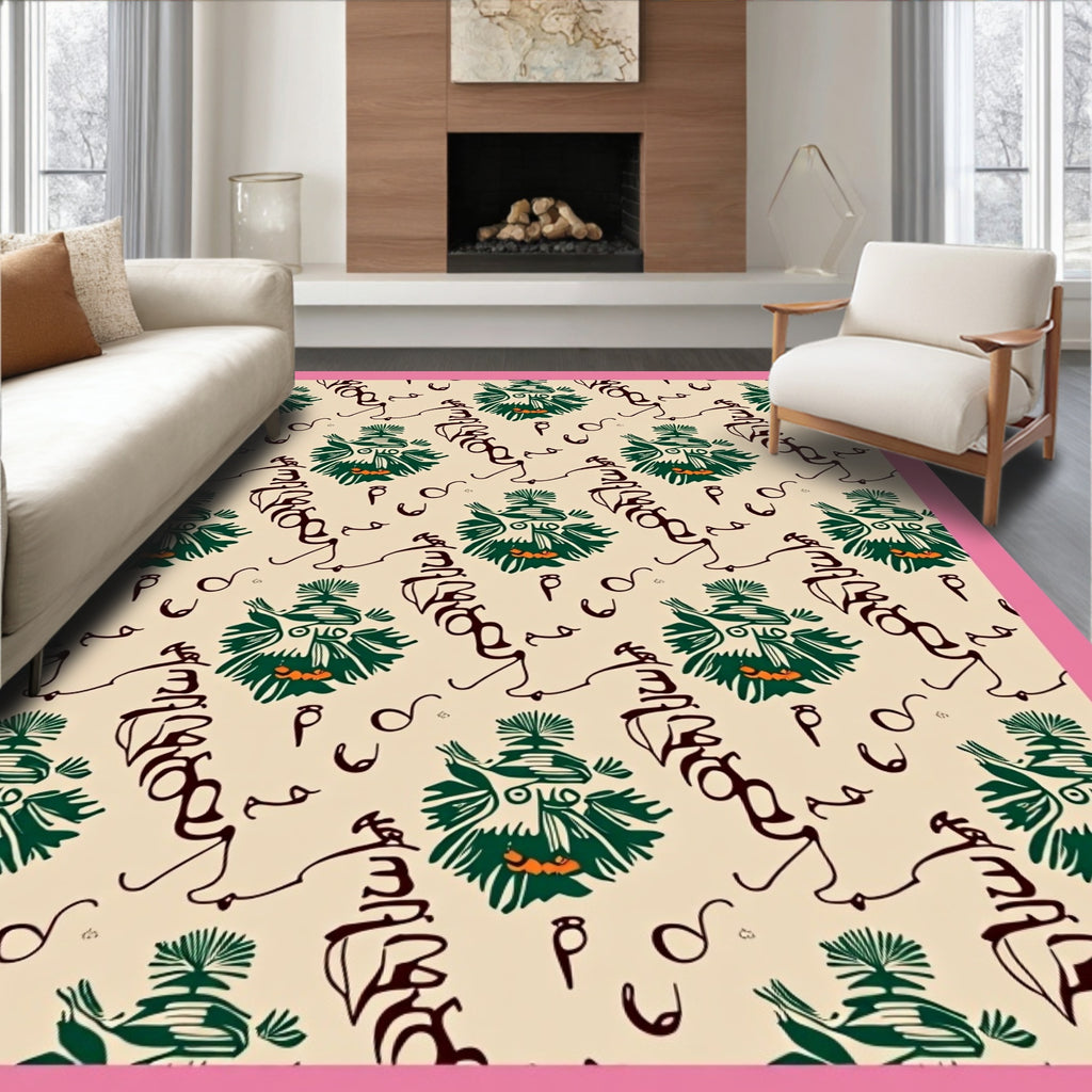 Green Tribal Face Cream Abstract Rug