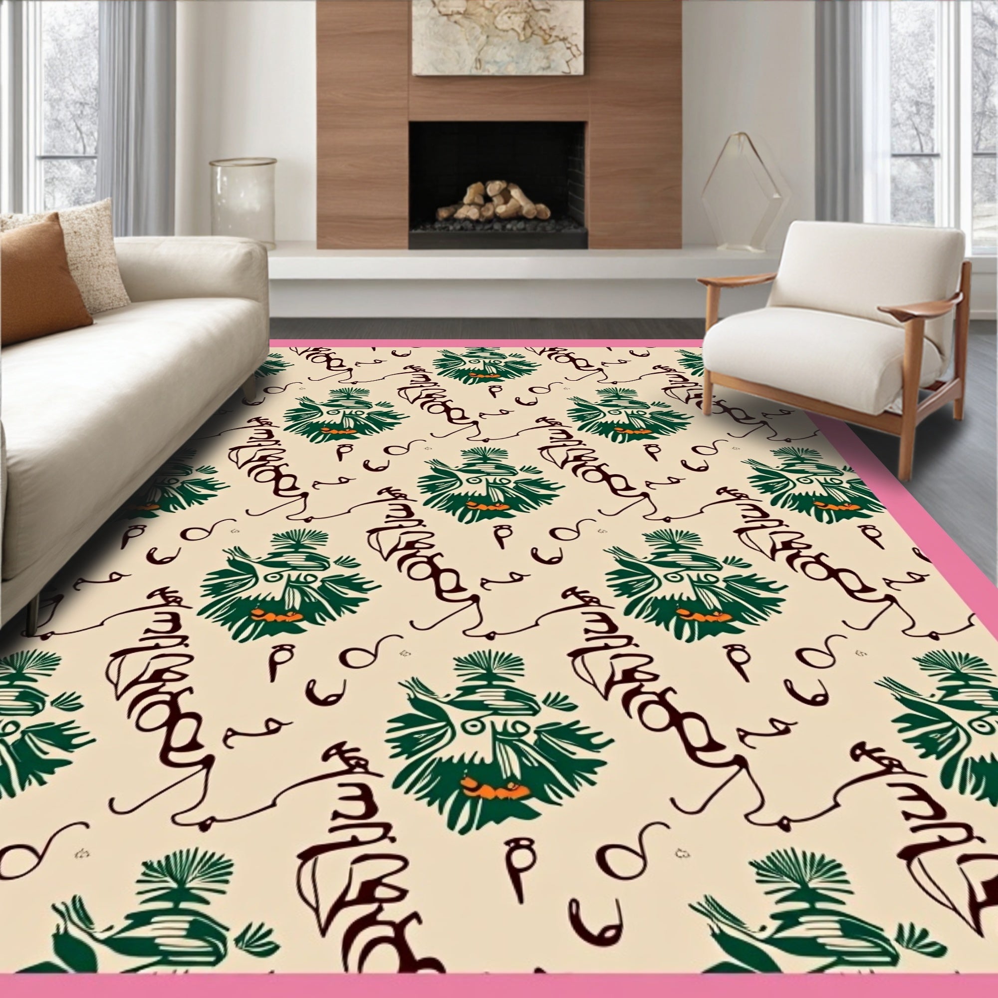 Green Tribal Face Cream Abstract Rug