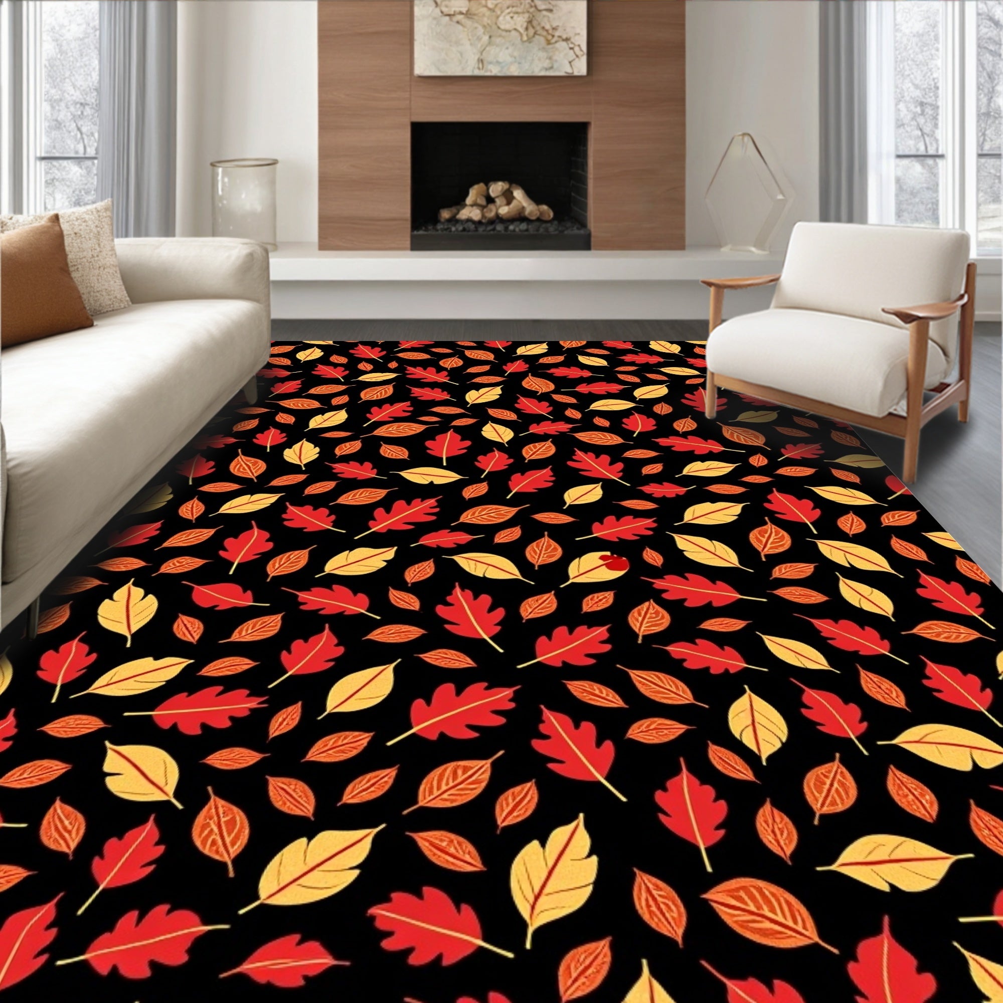Red Orange Yellow Fall Leaf Scatter Rug
