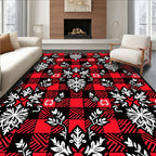 Red Black Buffalo Check Floral Medallions Rug