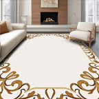 Ornate Golden Brown Scrolls Border Rug