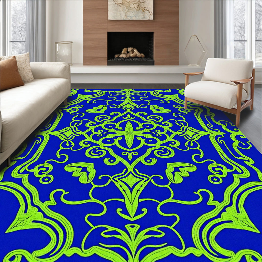 Bold Blue Green Baroque Swirl Rug