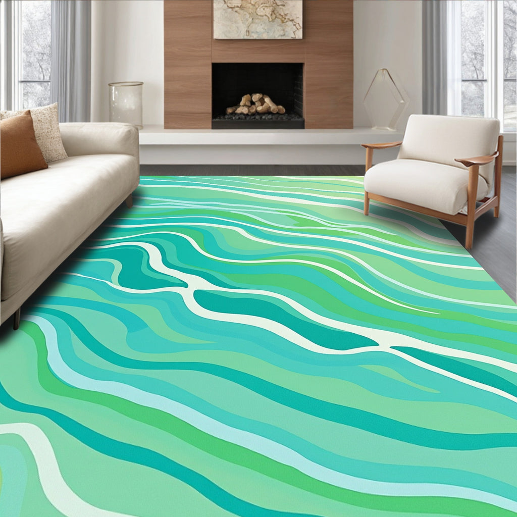 Oceanic Aqua Green Wavy Stripe Rug