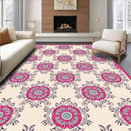 Fuchsia Floral Medallion Cream Rug
