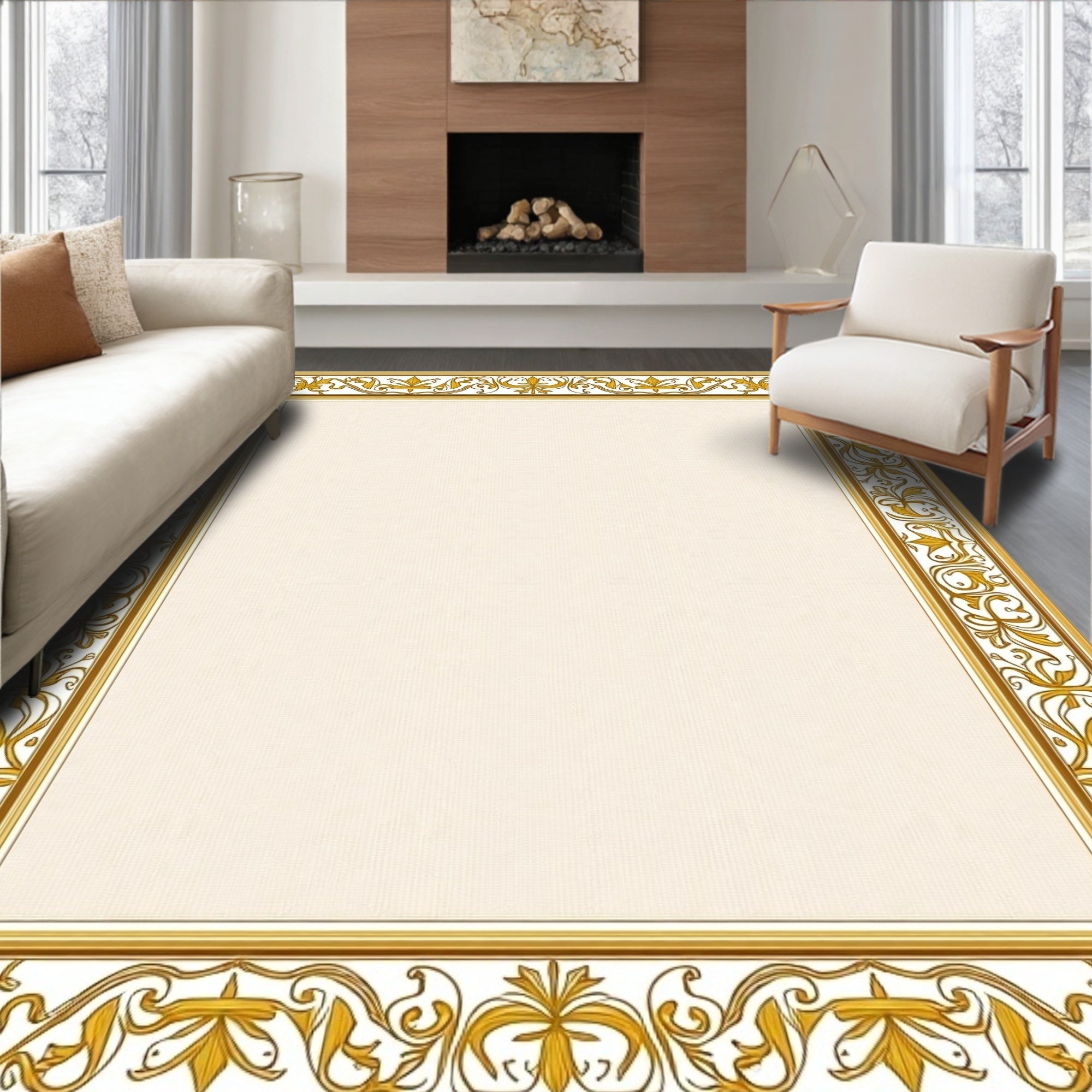 Golden Flourish Border Rug