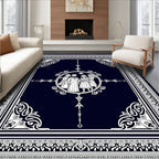 Dark Navy White Vintage Family Portrait Rug