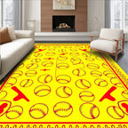 Bright Yellow Red Baseball Field Accents Rug