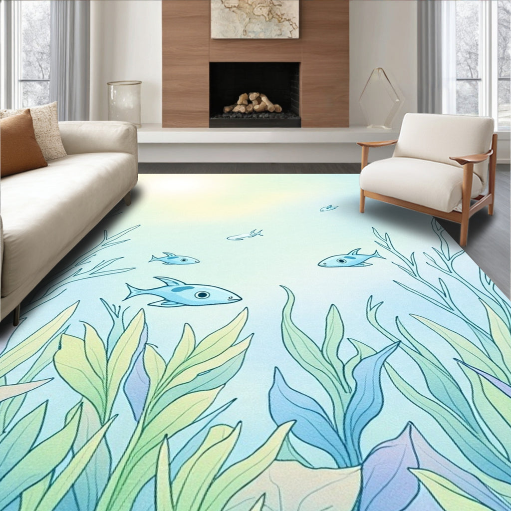 Cool Blue Ocean Fish and Kelp Rug