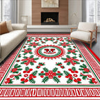 Red Green Dog Floral Holly Border Rug