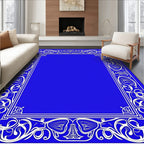 Vibrant Blue Ornate Floral Border Rug