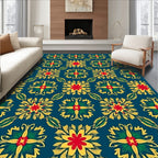Vibrant Red Yellow Floral Medallion Rug
