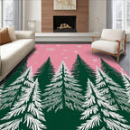 Pink Forest Snowflakes Christmas Trees Rug