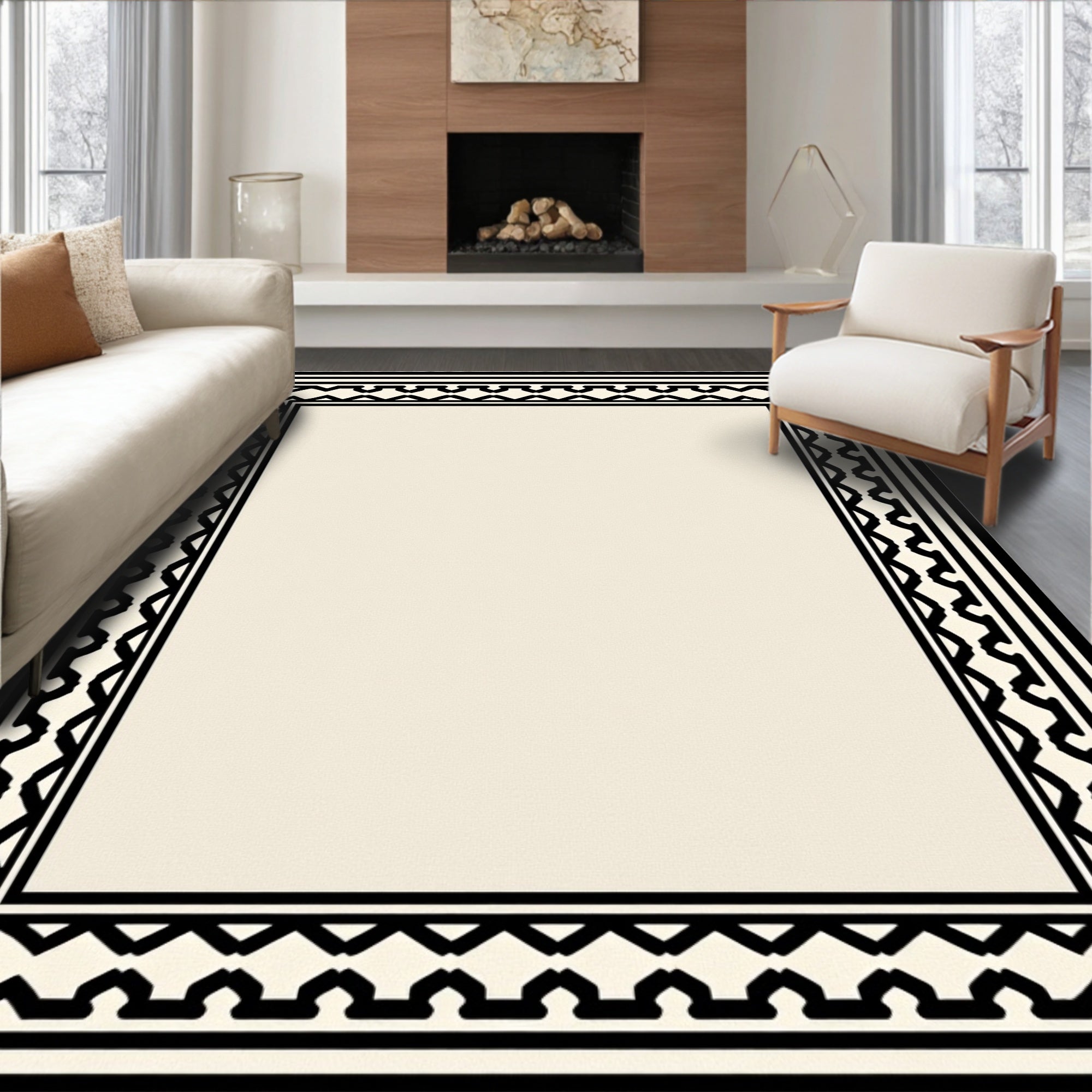 Black Geometric Lattice Border Rug