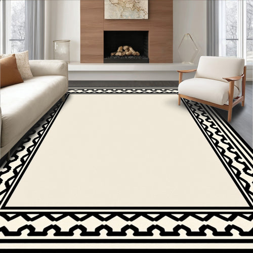 Black Geometric Lattice Border Rug