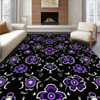 Vibrant Violet Floral Black Ground Rug