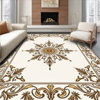 Brown Gold Floral Medallion Border Rug