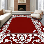 Crimson White Floral Border Rug