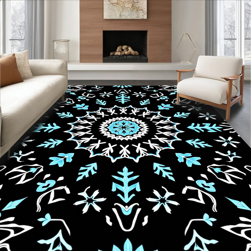 Midnight Blue White Starburst Floral Rug