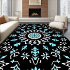 Midnight Blue White Starburst Floral Rug