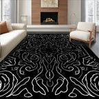 Gothic Black White Floral Symmetry Rug