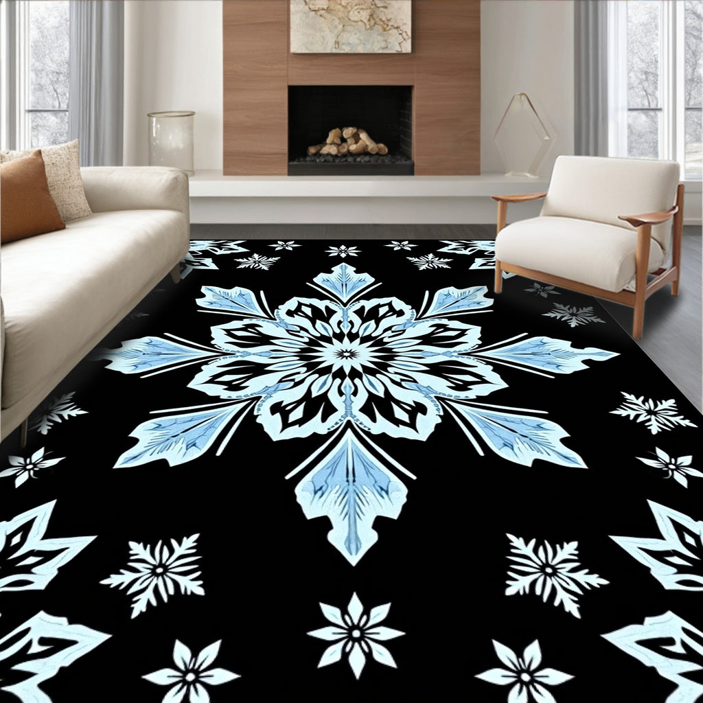 Light Blue Snowflake Mandala Accent Rug
