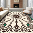 Dark Floral Sunburst Medallion Cream Rug