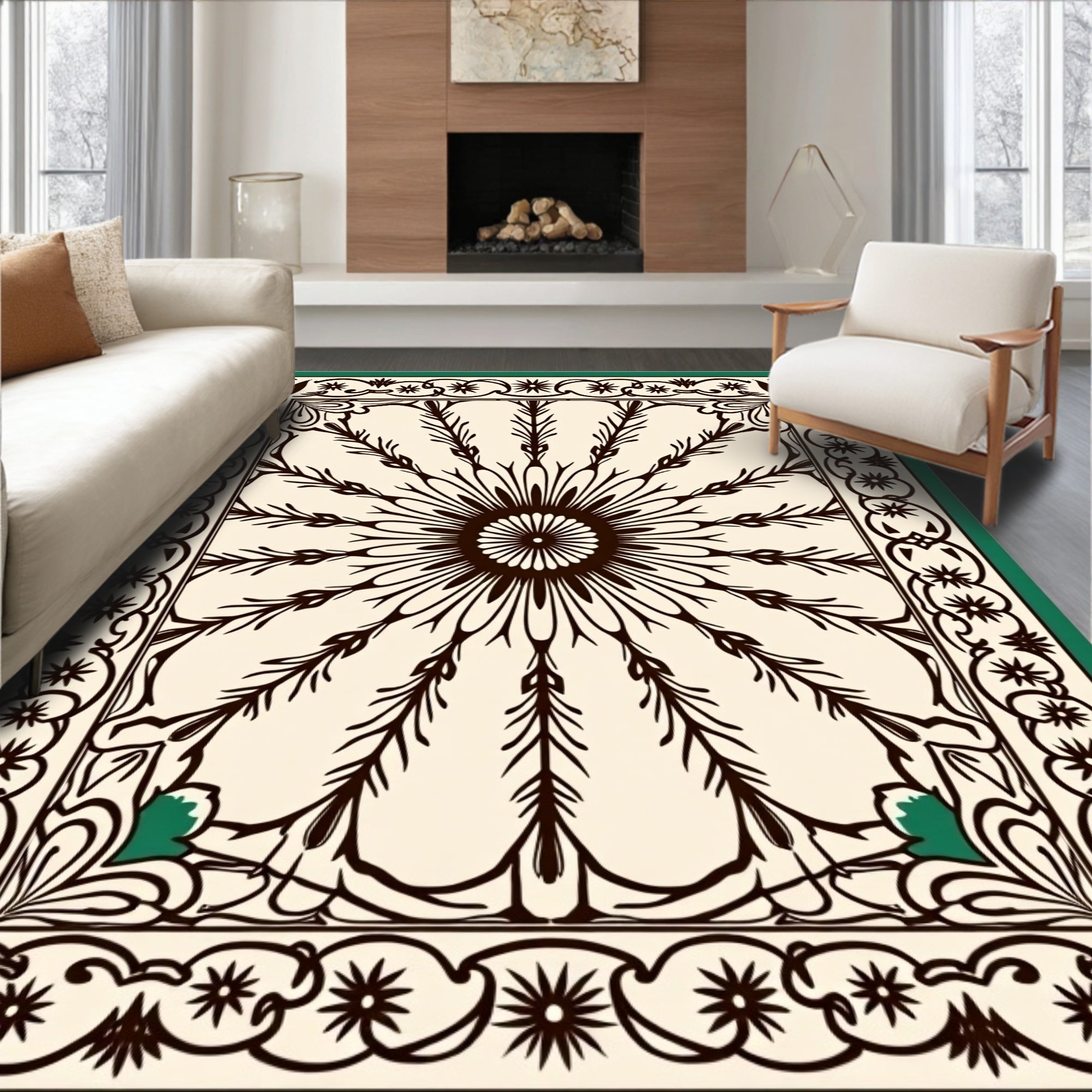 Dark Floral Sunburst Medallion Cream Rug