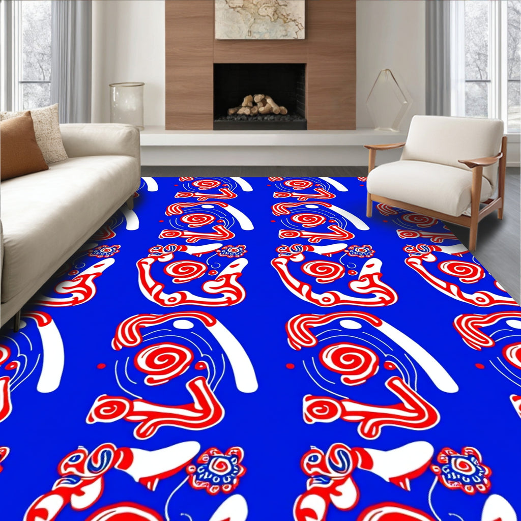 Red and White Abstract Tribal Figures Rug