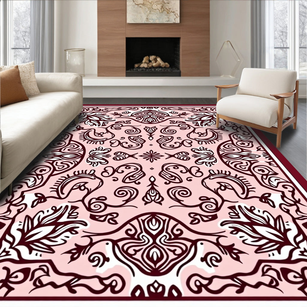 Rose Crimson Floral Scroll Medallion Rug