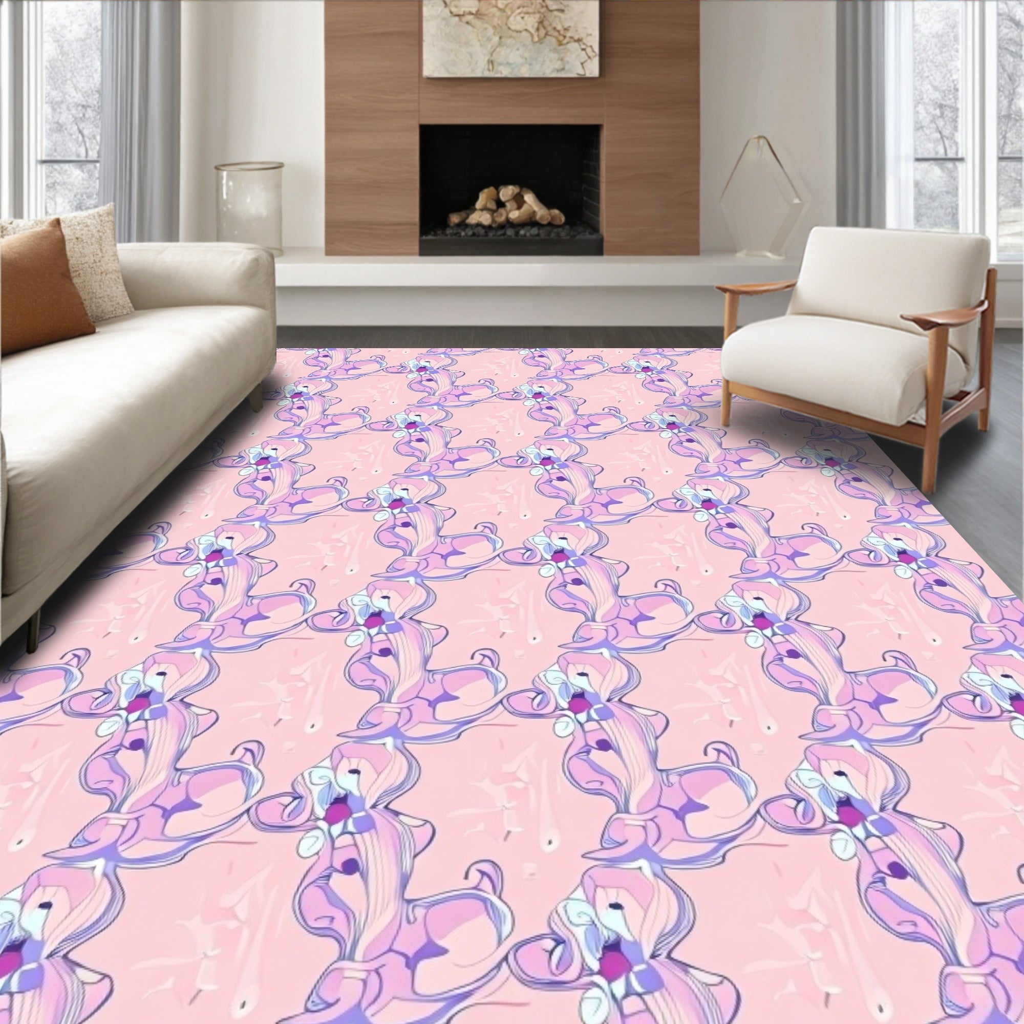 Whimsical Pink Poodle Abstract Rug