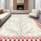 Cream Red Floral Vine Scroll Rug