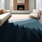 Misty Forest Silhouette Blue Hills Rug