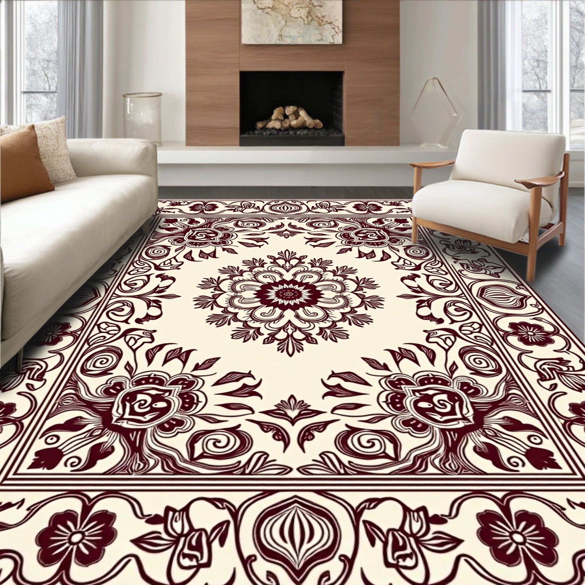 Rich Floral Mandala Inset Rug