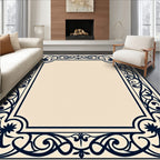 Deep Blue Floral Scroll Border Rug