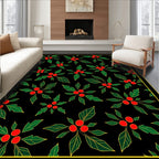 Black Red Green Holly Berry Garland Rug