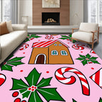 Pink Gingerbread Holly Candy Cane Houses Rug