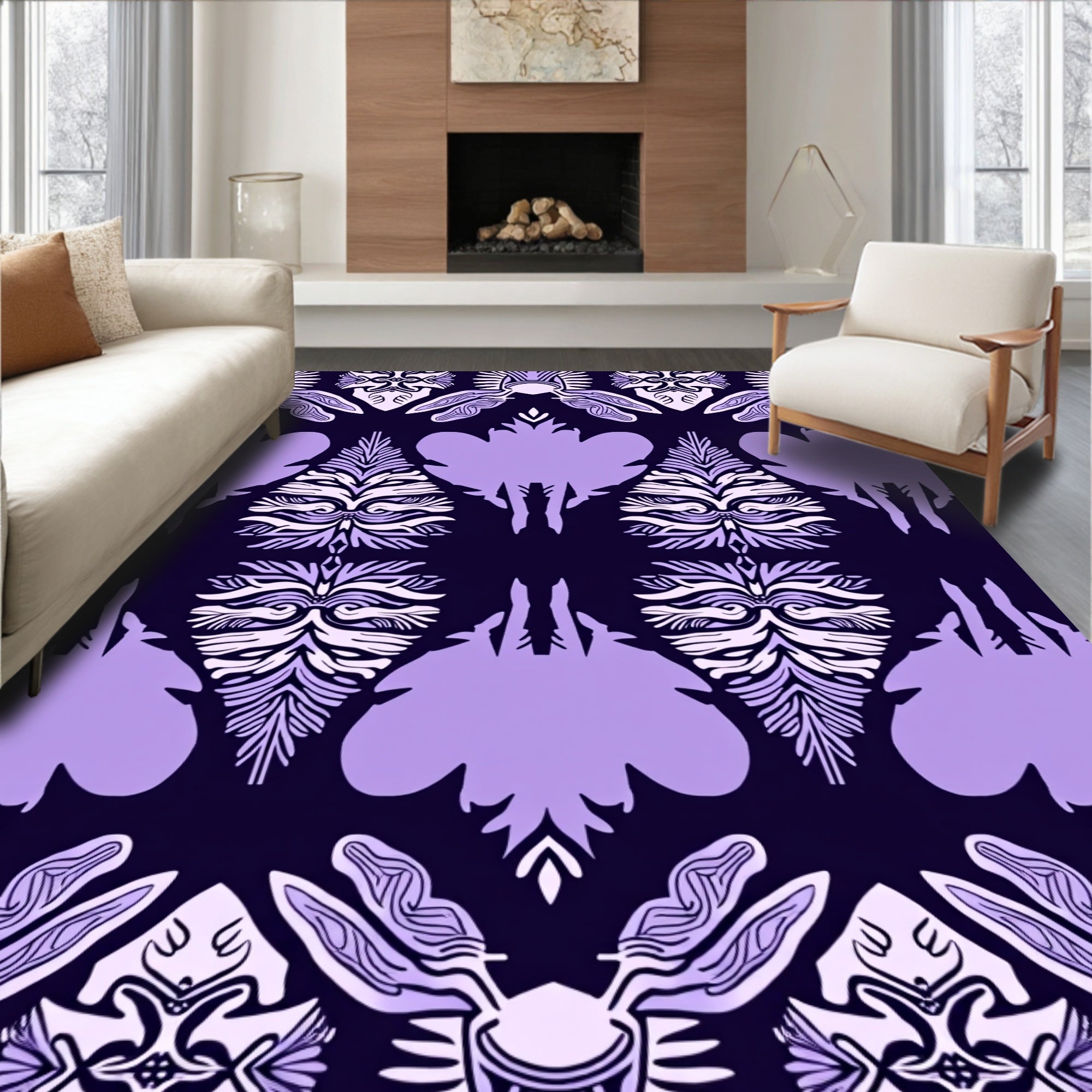 Purple Lavender Symmetrical Floral Rug