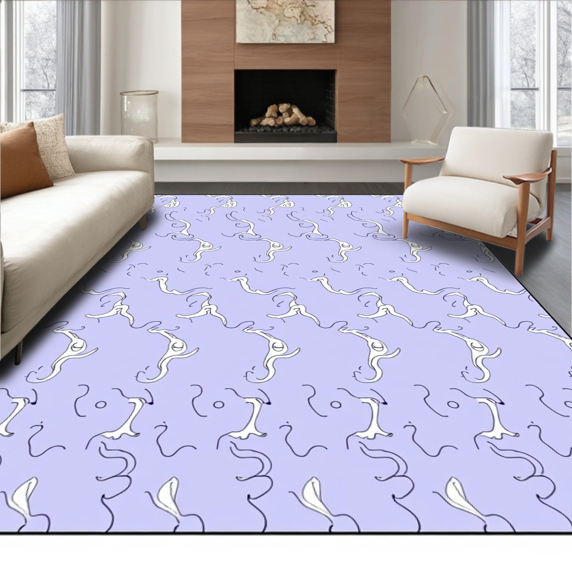 Whimsical Lavender Flowing Ribbon Rug