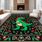Green Dinosaur Floral Border Rug