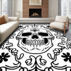 Bold Black Skull Floral Frame Rug