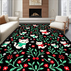 Whimsical White Cats Red Green Flora Rug