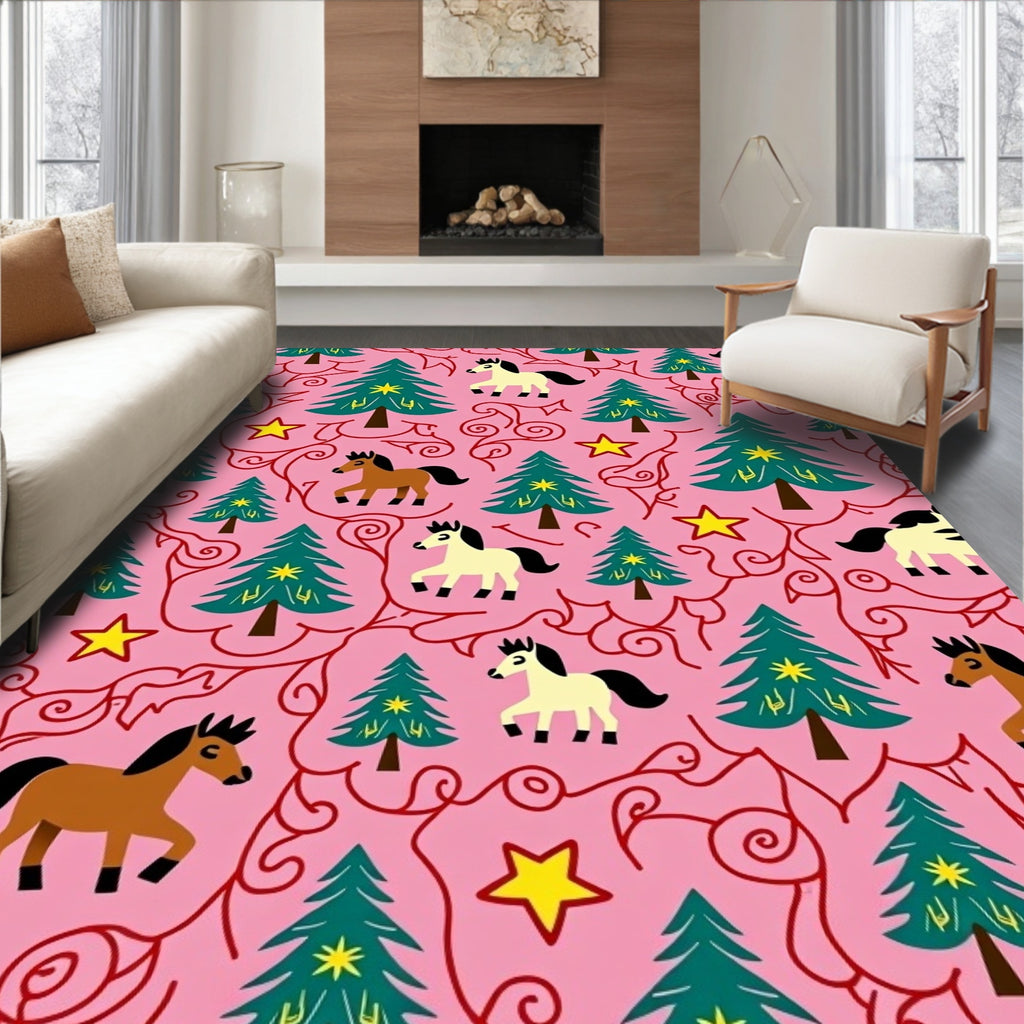 Pink Horses and Trees with Stars Rug