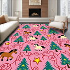 Pink Horses and Trees with Stars Rug