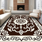 Cream and Chocolate Medallion Scroll Rug