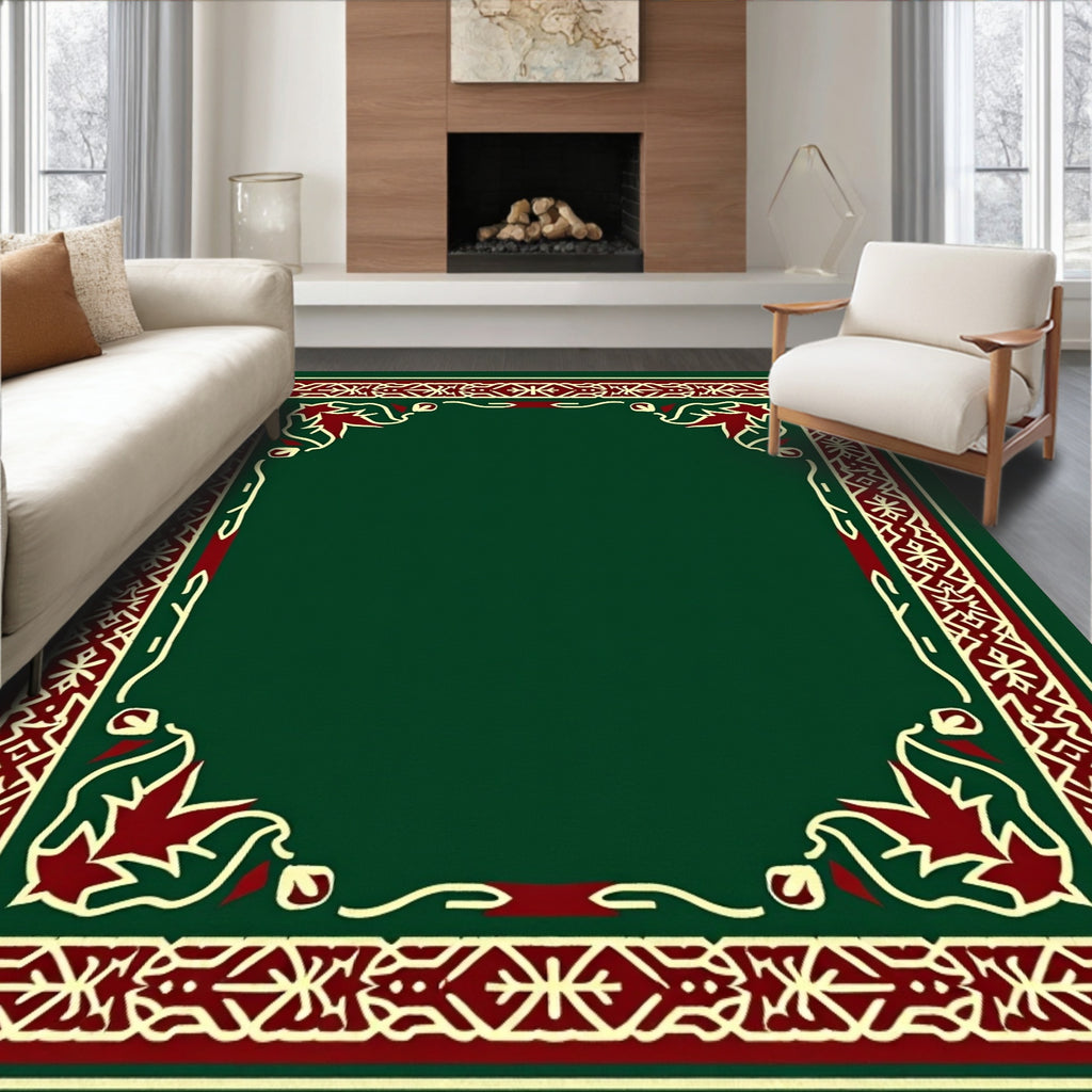 Crimson and Cream Arabesque Border Rug